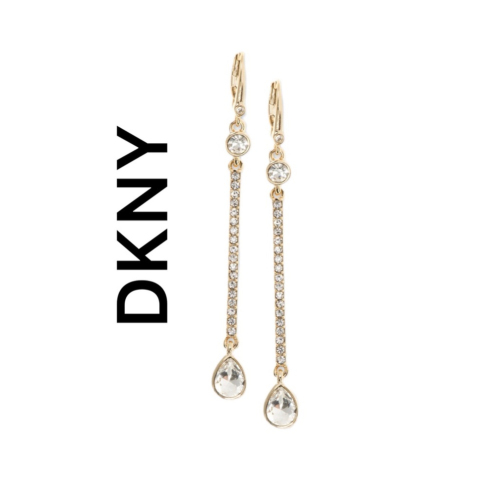 DKNY Gold Tone Crystal Linear Drop Earrings